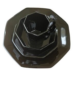 Vintage Arcoroc Octime Black Dinnerware | 16-Piece Set French MCM Art Deco